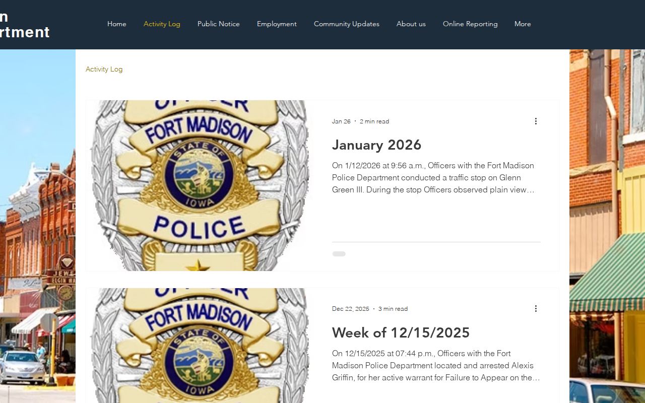 Fort Madison Police arrest activity log in Lee County