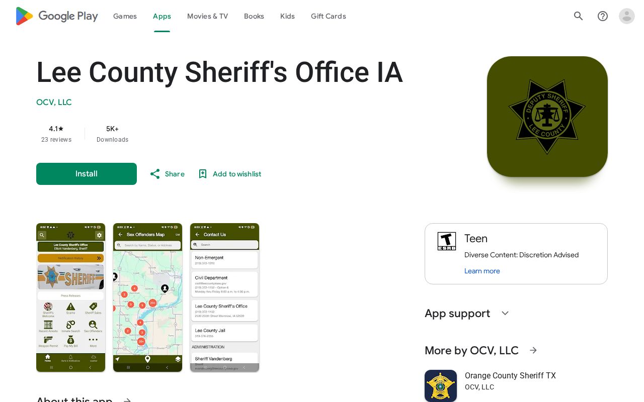 Official Lee County Iowa sheriff app public safety listing