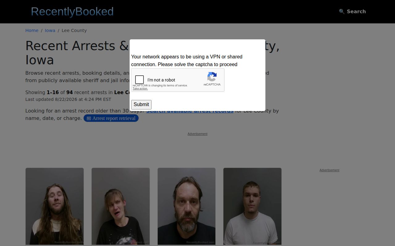 Unofficial Recently Booked Lee County arrest records page