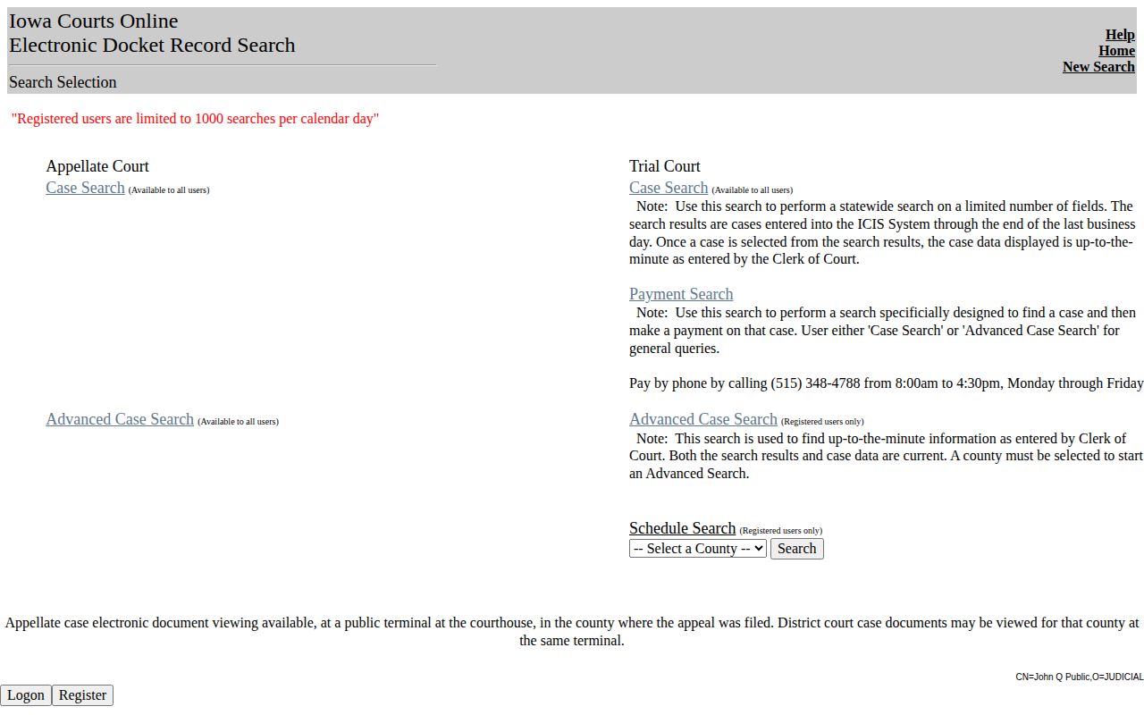 Iowa Courts Online Lee County arrest case search