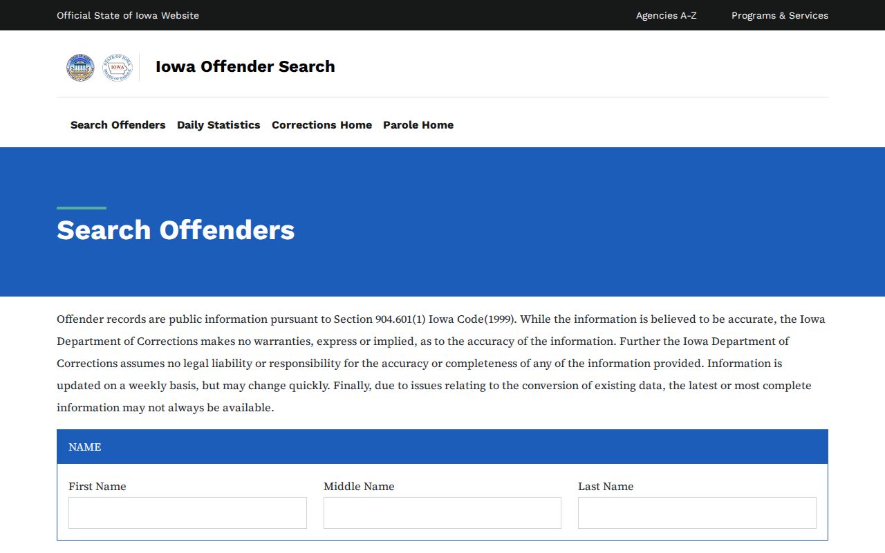 Iowa DOC offender record search for Lee County commitments